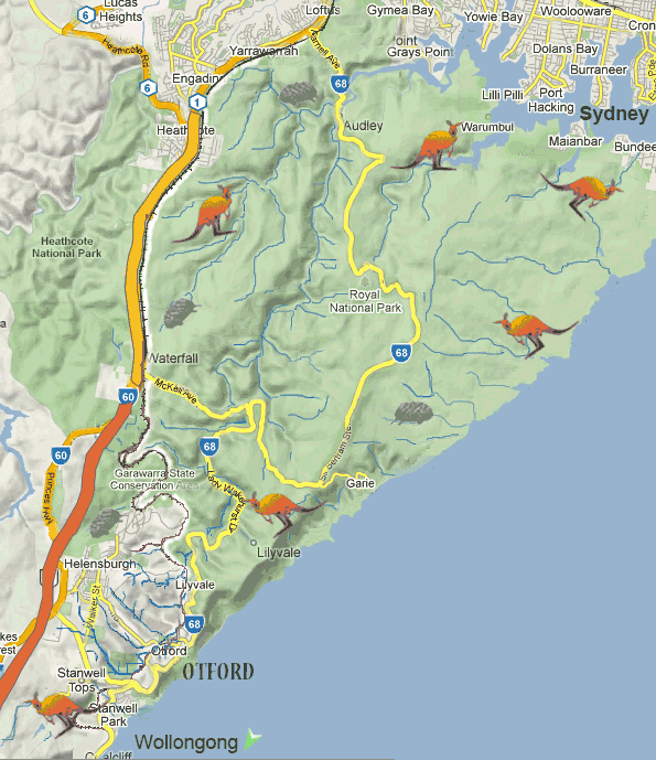 Map showing wildlife corridor between RNP & Illawarra